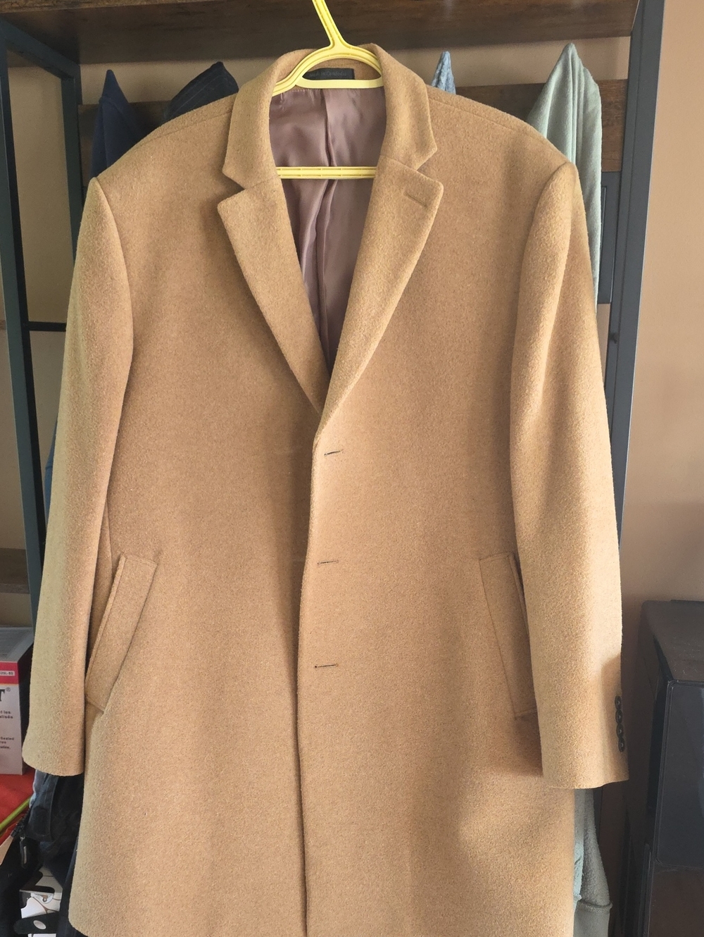 Men's Camel Overcoat Wool-Blend Single-Breasted Coat